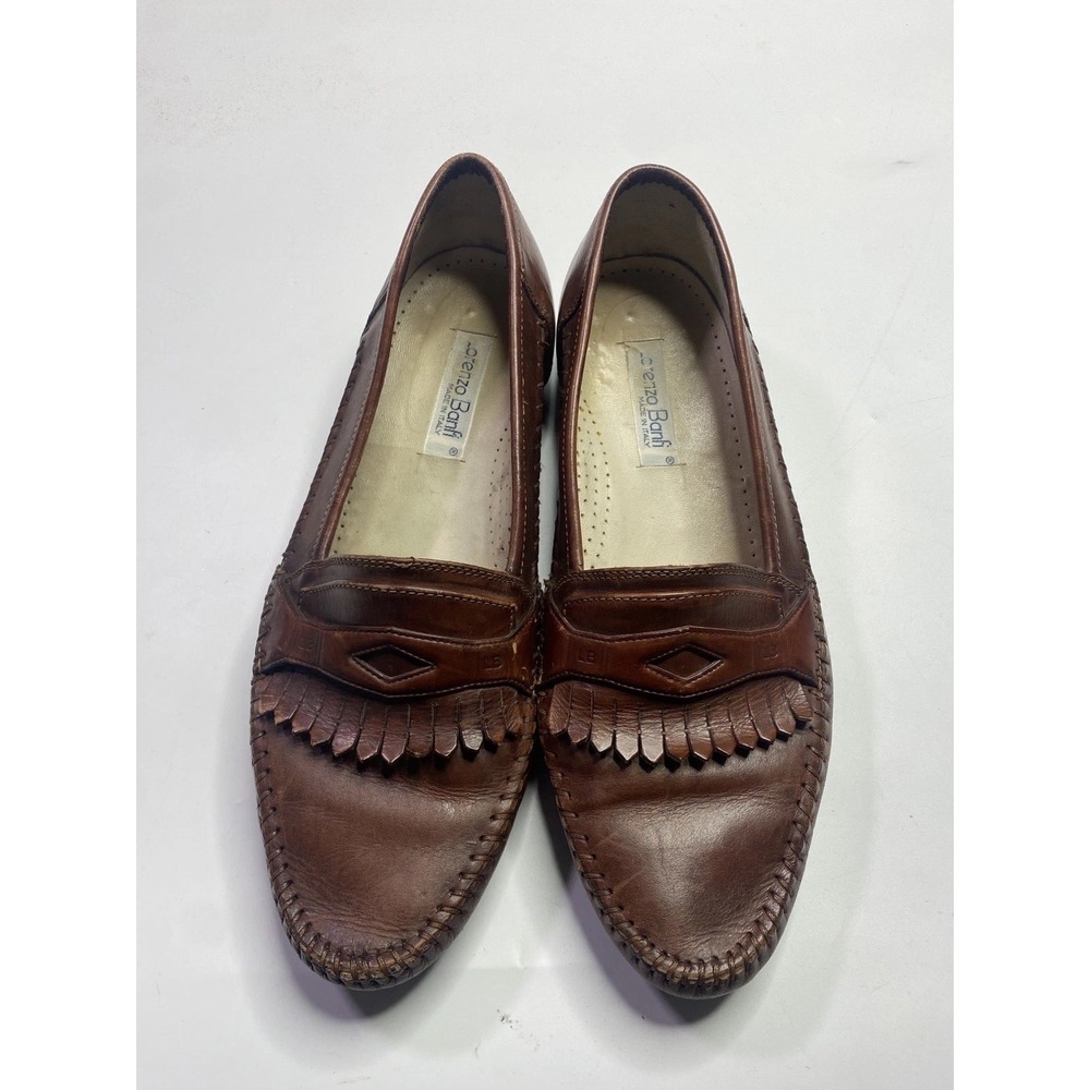 LORENZO BANFI Dress Shoes Brown Leather Italian Tassel Loafers Men's Size 8